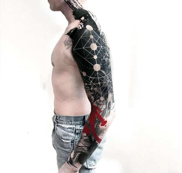 Abstract Full Circle Sleeve Mens Tattoo Design Inspiration
