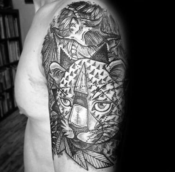 Abstract Geometric Cheetah Half Sleeve Tattoos For Men