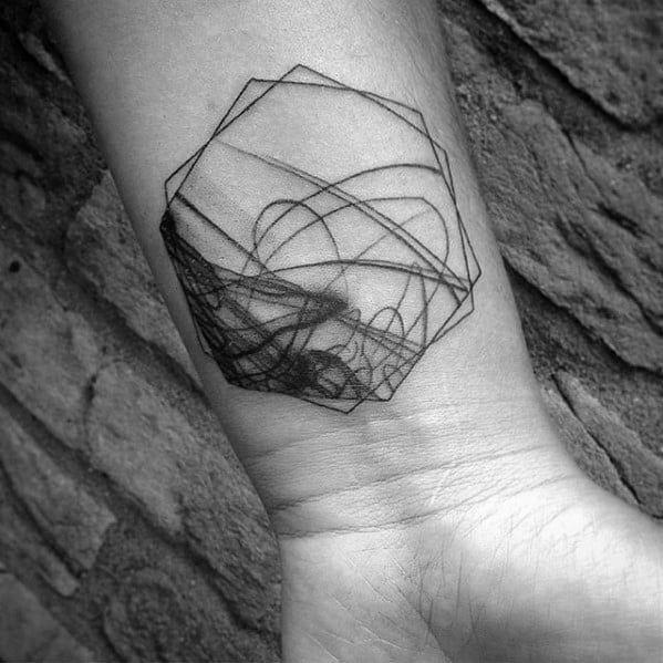 Abstract Geometric Lines Small Manly Wrist Tattoos For Guys