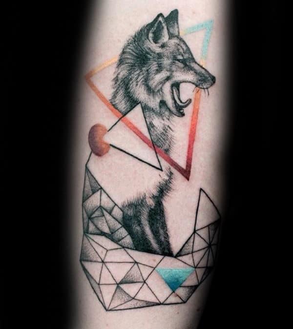 Abstract Geometric Origami Mens Wolf Tarm Tattoo