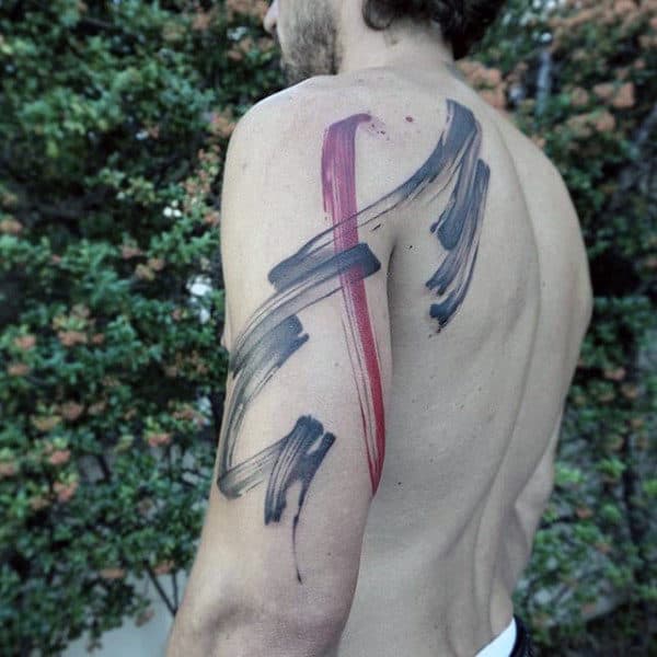 Abstract Guys Brush Stroke Arm And Shoulder Tattoos