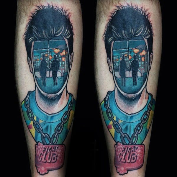 Abstract Guys Fight Club Leg Tattoo Ideas