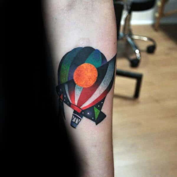Abstract Guys Hot Air Balloon Inner Forearm Tattoo