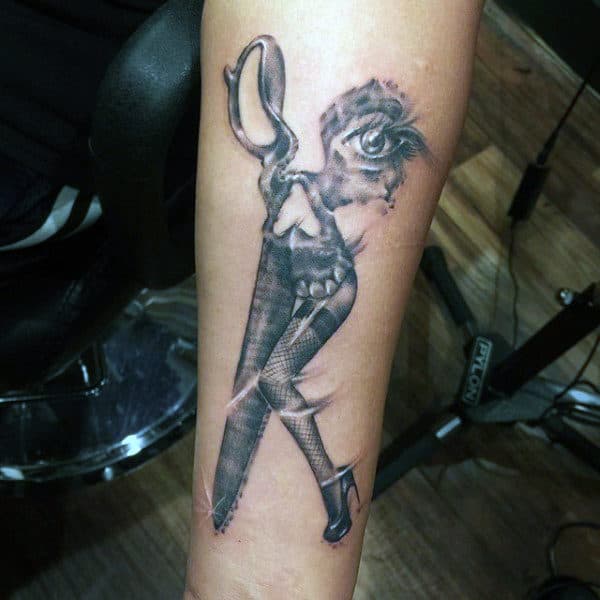 Abstract Half Face And Scissors Male Barber Tattoo Design Ideas