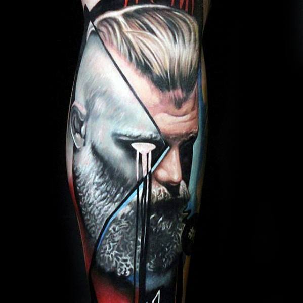 Abstract Leg Sleeve Male Cool Ragnar Tattoo Ideas