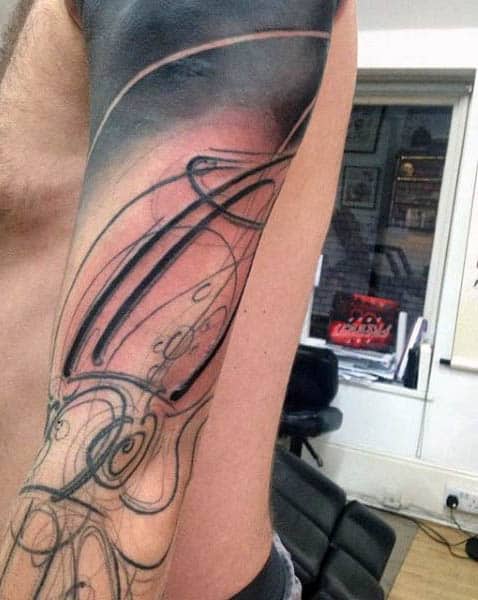 Abstract Lines Squid Tattoo For Men Full Sleeve In Black Ink