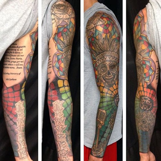 Abstract Male Stained Glass Window Sleeve Tattoos