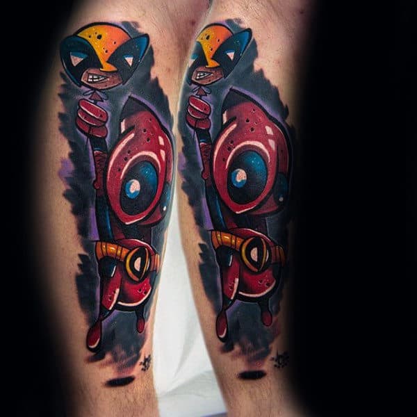Abstract Male Wolverine Deadpool Arm Tattoo