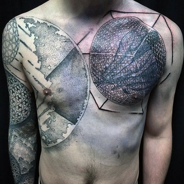 Abstract Mens Chest And Arms Unique Tattoo