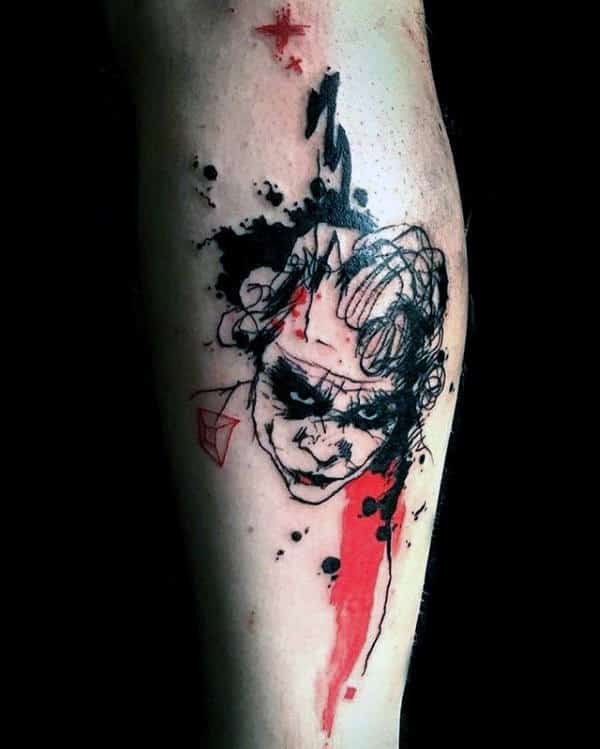 Abstract Mens Joker Trash Polka Leg Tattoos