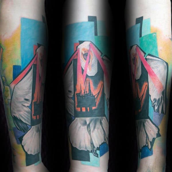 Abstract Mens Seagull Oil Rig Forearm Tattoos