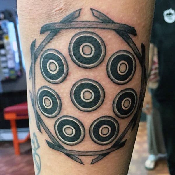 Abstract Mens Skateboard Bearings Tattoo On Arm