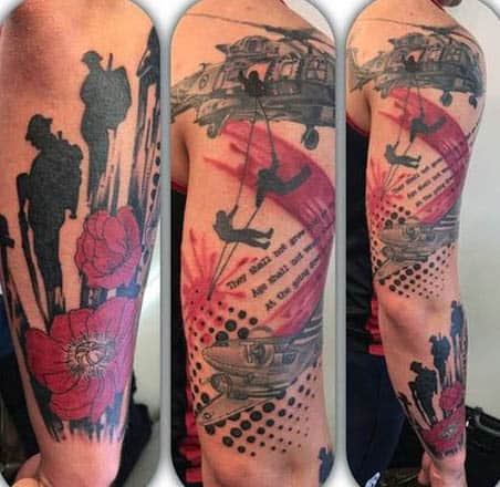 Abstract Military World War I Poppy Tattoo Sleeve