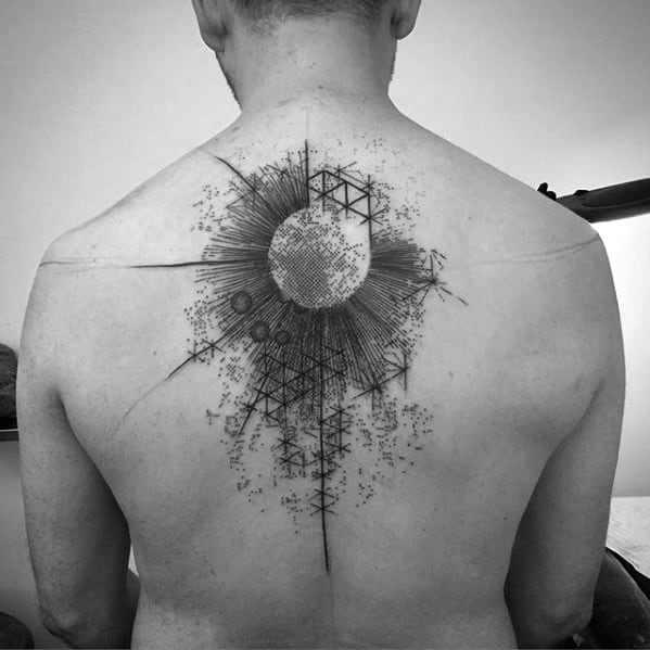Abstract Moon Guys Cool Center Of Back Tattoos