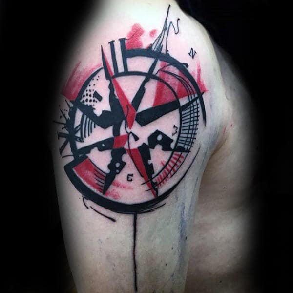 Abstract Nautical Star Watercolor Mens Upper Arm Tattoos