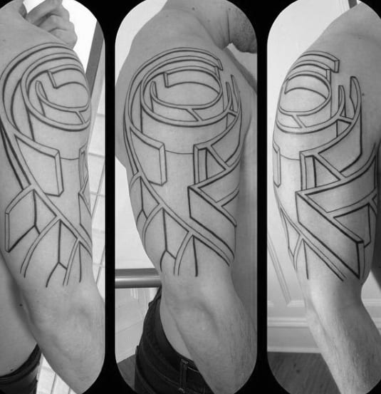 Abstract Outline Maze Male Arm Tattoo