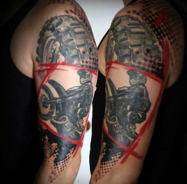Abstract Red Ink Tire And Dirt Bike Guys Motocross Tattoos