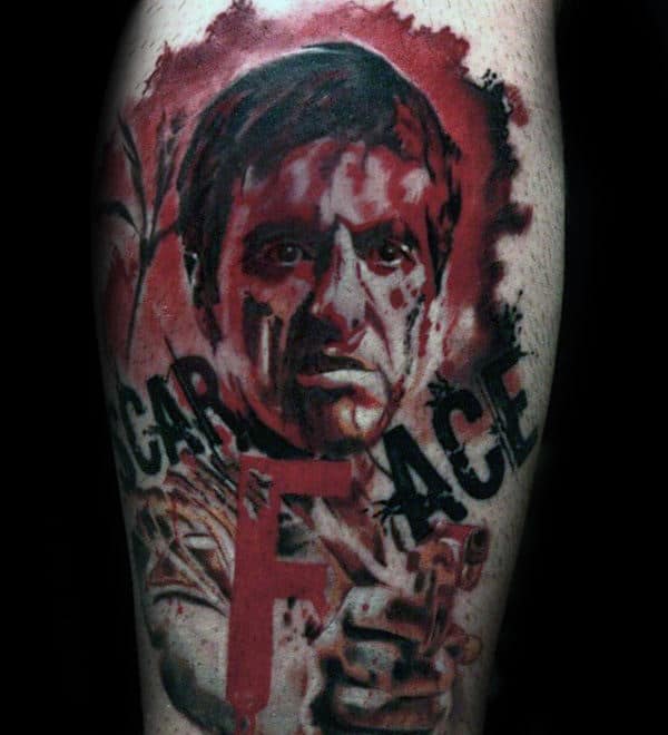 Abstract Scarface Mens Black And Red Ink Tattoo