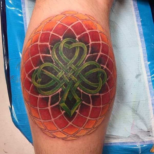 Abstract Shamrock Geometric Leg Calf Guys Tattoos