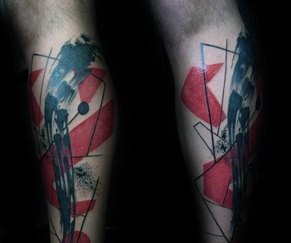 Abstract Shapes Brush Stroke Male Leg Tattoo Ideas