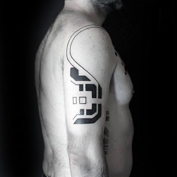 Abstract Simple Line Mens Upper Arm And Shoulder Tattoo