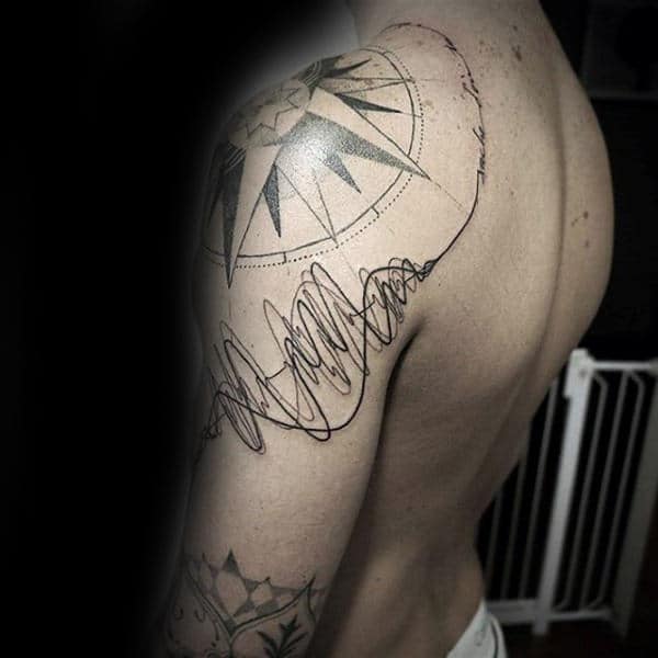 Abstract Soundwave Lines Mens Upper Arm Tattoo