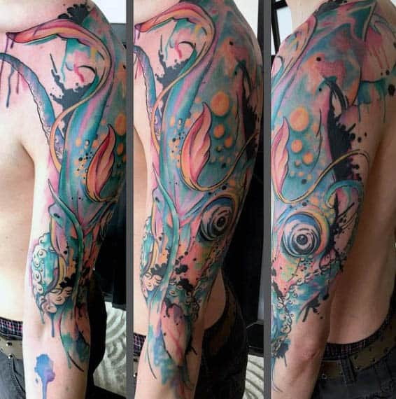 Abstract Squid Painting Tattoo Mens Half Sleeve Design