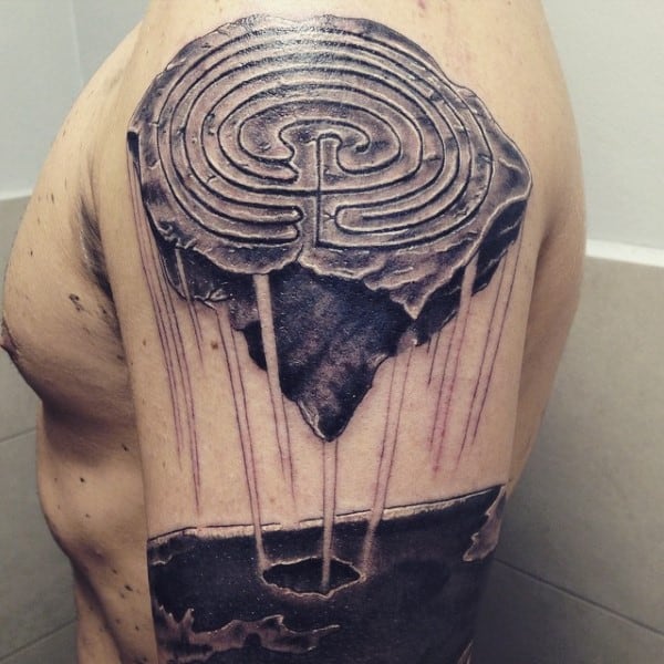 Abstract Stone Cliff Edges Mens Upper Arm Tattoos