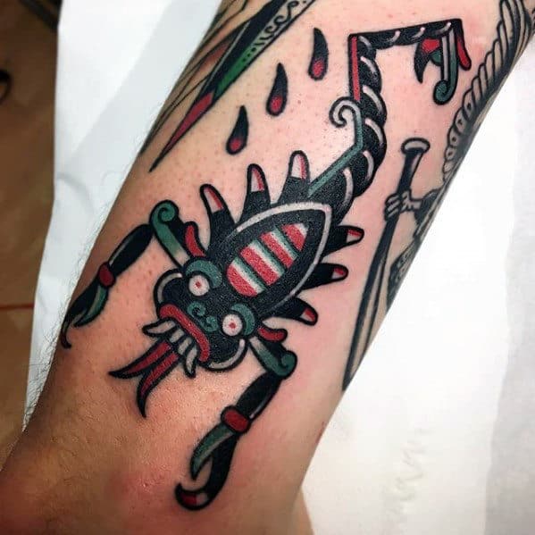 Abstract Traditional Scorpion Mens Arm Tattoos