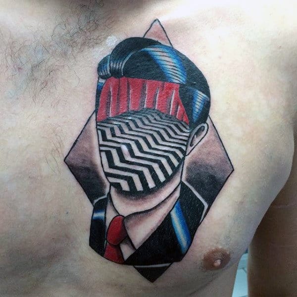 Abstract Twin Peaks Male Chest Tattoos