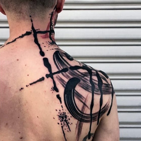 Abstract Unique Shoulder Tattoos For Men With Paint Brush Stroke Design
