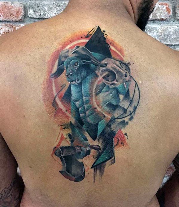 Abstract Watercolor Back Minotaur Mens Tattoo Designs