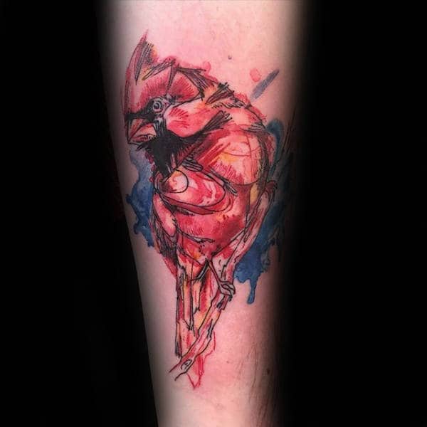 Abstract Watercolor Cardinal Mens Creative Forearm Tattoos