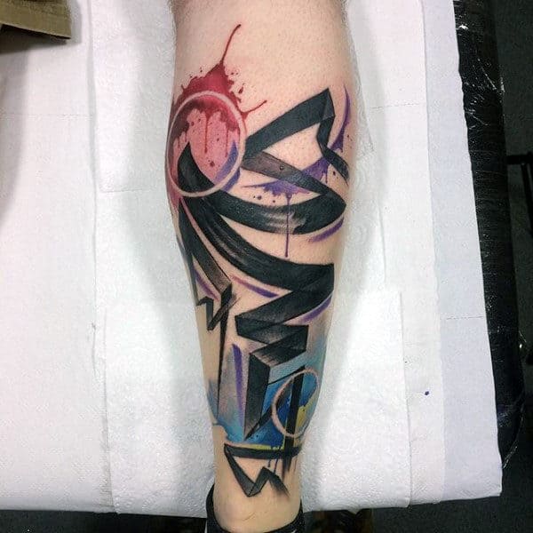 Abstract Watercolor Graffiti Male Tattoo Design On Legs