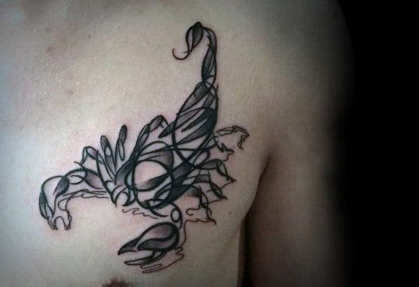 Abstract Watercolor Scorpio Tattoos For Men On Upper Chest