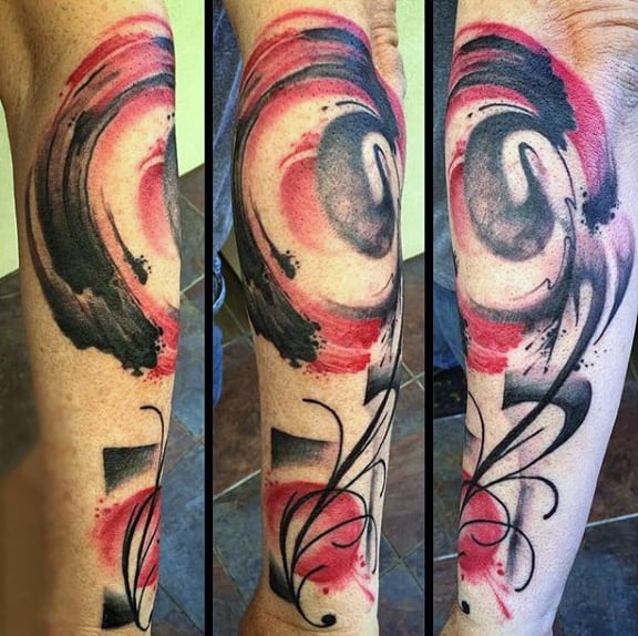 Abstract Watercolor Tattoo On Calves For Guys