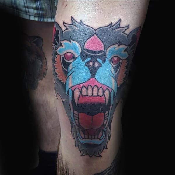 Abstract Wolf Knee Male Tattoos