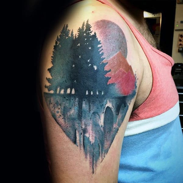 Abstrcat Artistic Tree Male Upper Arm Tattoo