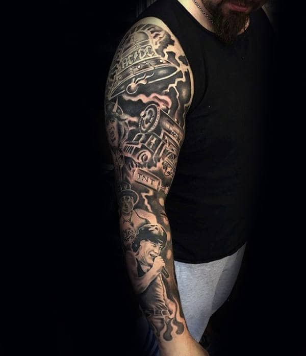 AC/DC full sleeve tattoo