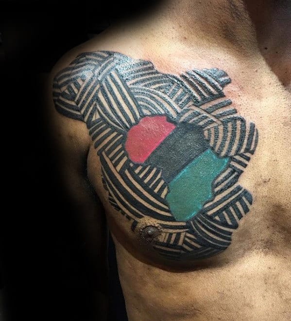 Africa Flag Mens Unique Lines Chest Tattoo Design Ideas