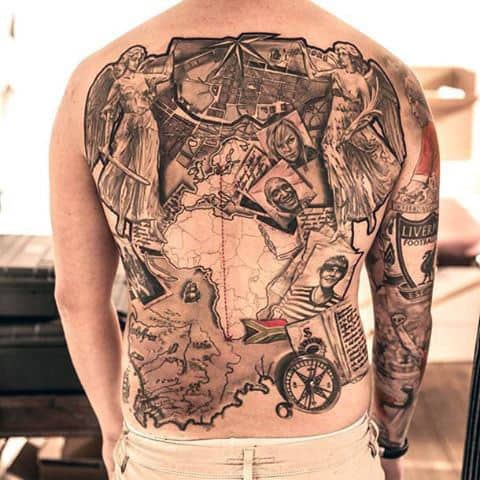 Africa Map Travel Themed Full Back Tattoos For Guys