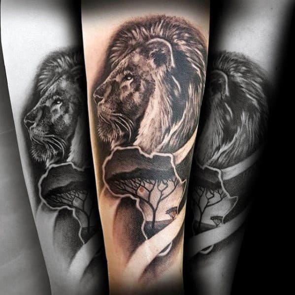 Africa Themed Mens Lion Forearm Tattoos