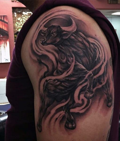 Agressive Men's Bull Tattoo On Arm