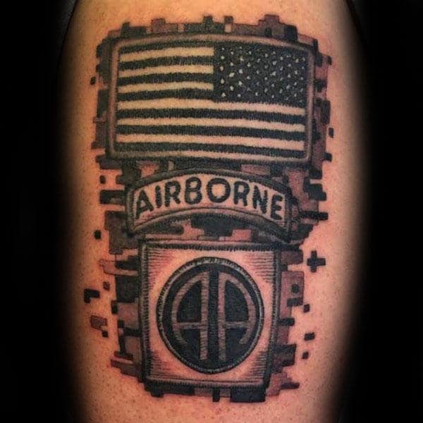 Airborne American Flag Camouflage Military Mens Tattoos