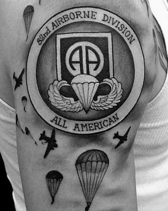 Airborne Division All American Parachute Upper Arm Tattoos For Gentlemen