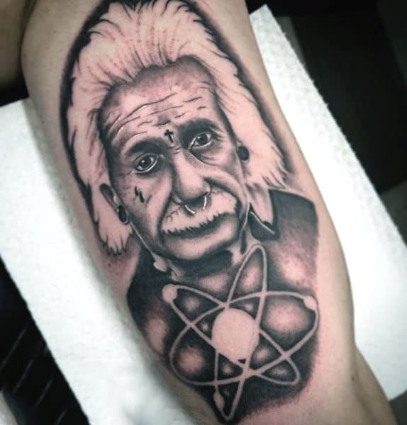 Albert Einstein Science Tattoo On Back Of Leg