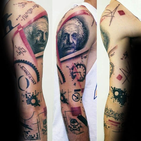 Albert Einstein Trash Polka Mens Mathmatical Sleeve Tattoo