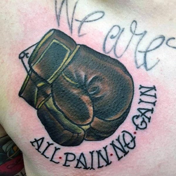 All Pain No Gain Mens Boxing Glvoes Old School Chest Tattoo
