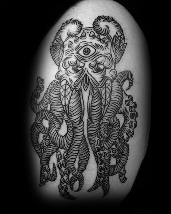 All Seeing Eye Cthulhu With Hanging Suckers Mens Arm Tattoos