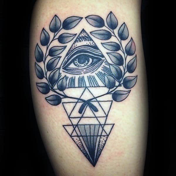All Seeing Eye Geometric Olive Branch Mens Tattoo Designs